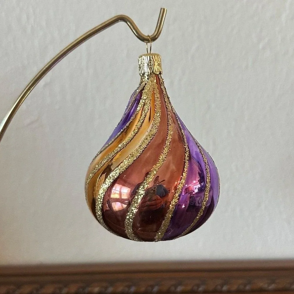 Vintage‎ Czech Multi Color Swirl Drop Oval Glass Christmas Ornament